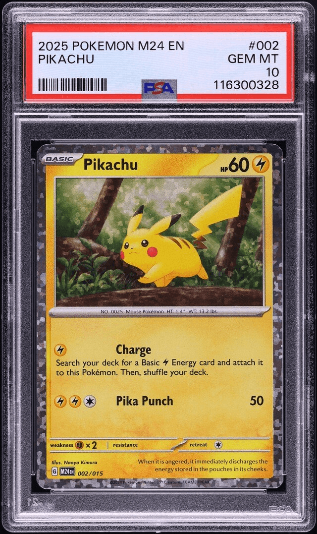 A 2025 McDonald's promo Pikachu card sealed in a PSA case and graded Gem Mint 10.